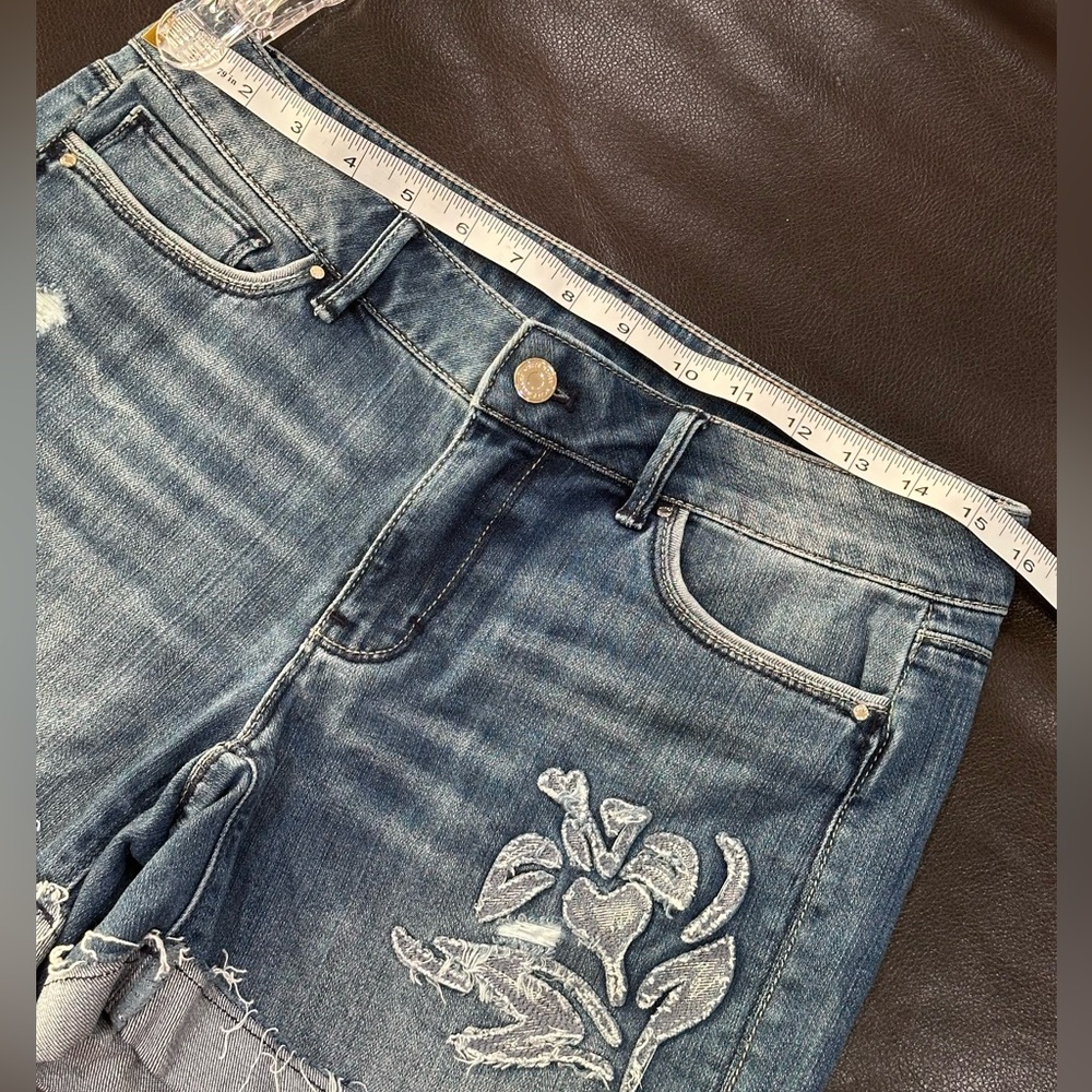 White House Black Market Blue Embroidered Distressed Jean Shorts - Picture 5 of 5
